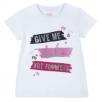Футболка Chicco надпись Give me, для девочки — Белый, р.122